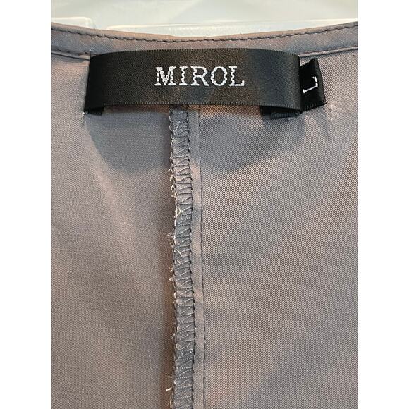 Mirol Gray silky lace detail v-neck top size Large - Picture 3 of 7